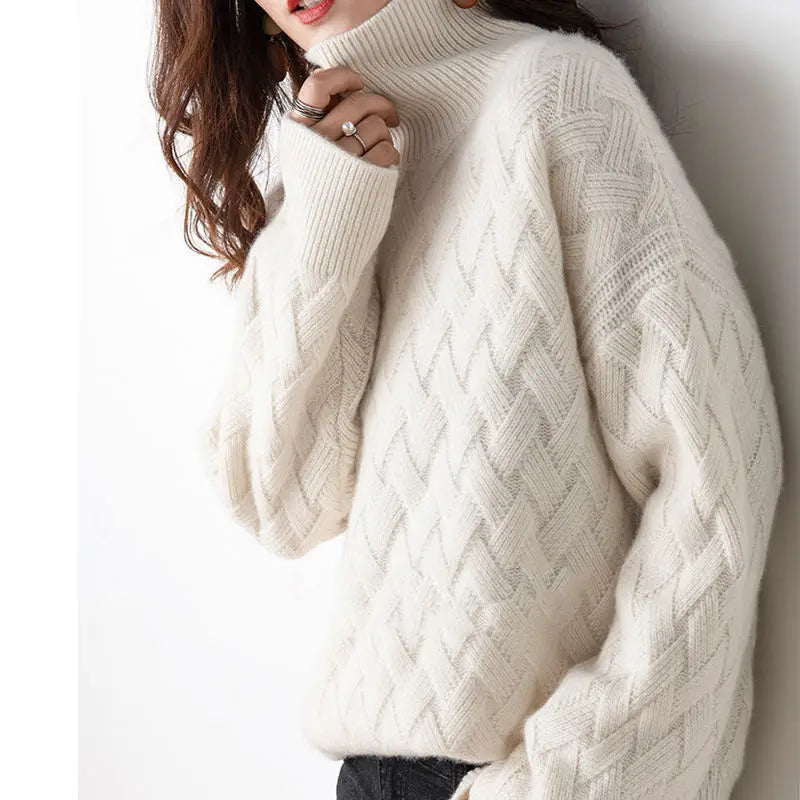 Rachael | Sweater Ivory Turtleneck Long Sleeve Textured Knit