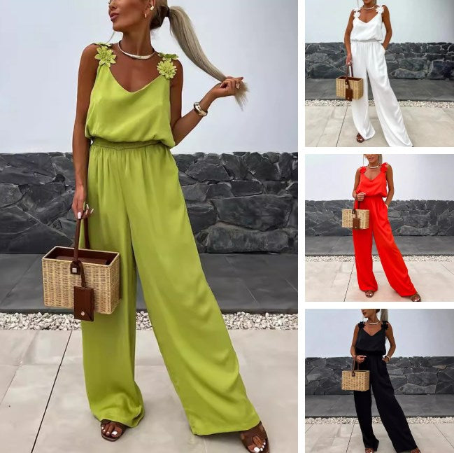 Anselma | Wide Leg Floral Strap Jumpsuit