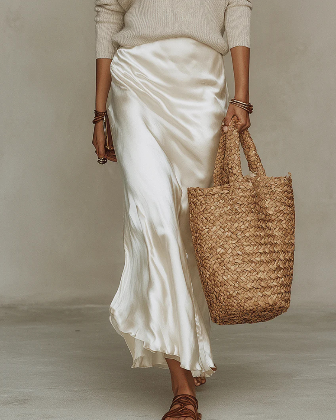 Nelena | Satin Slip Dress Knit Sweater Set