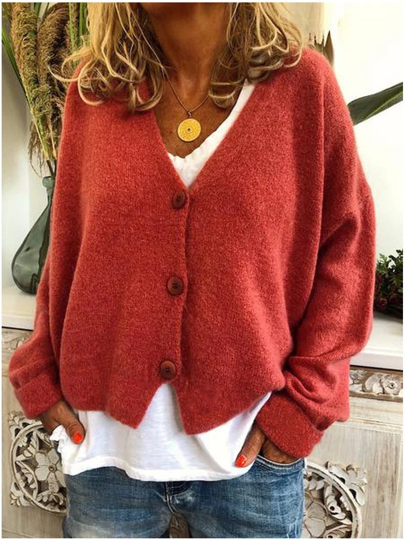 Monique | Button-Front V-Neck Relaxed Knit Cardigan