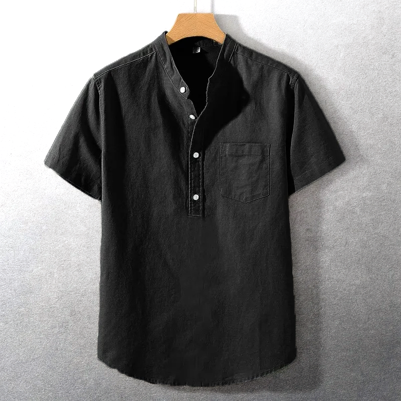 Sung | Short Sleeve Stand Collar Henley Shirt