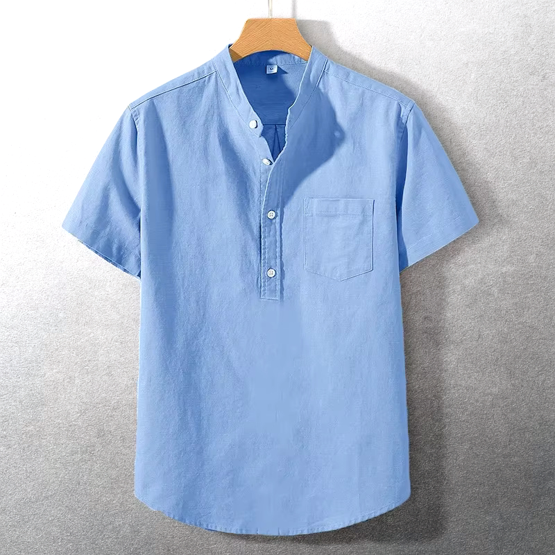 Sung | Short Sleeve Stand Collar Henley Shirt