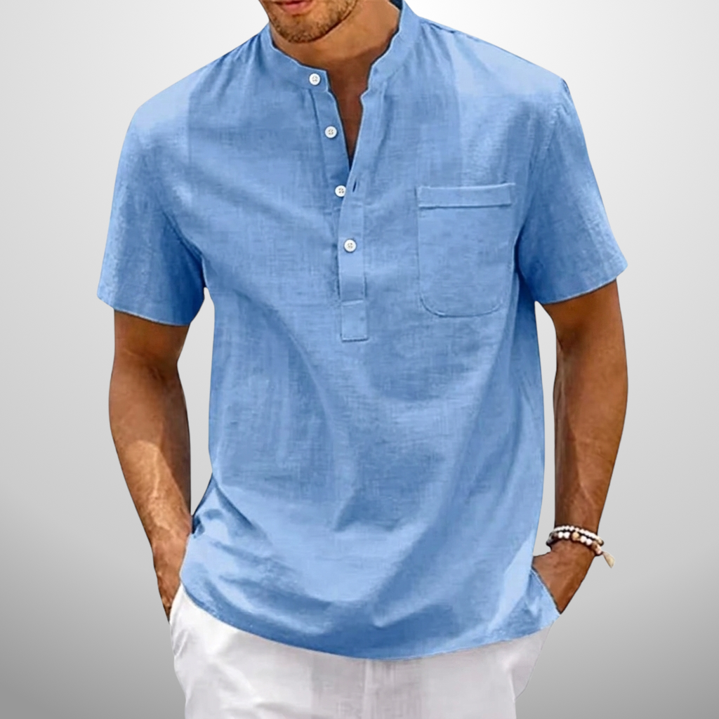Sung | Short Sleeve Stand Collar Henley Shirt