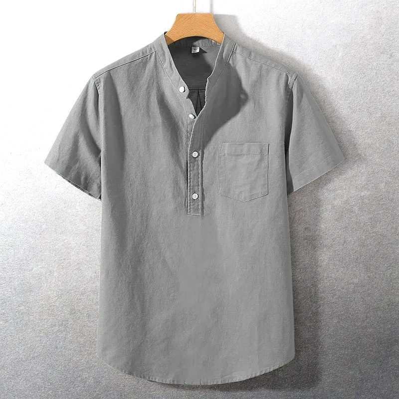 Sung | Short Sleeve Stand Collar Henley Shirt