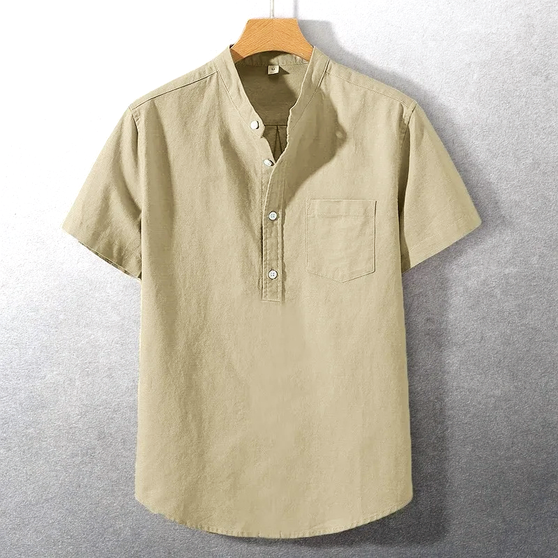 Sung | Short Sleeve Stand Collar Henley Shirt