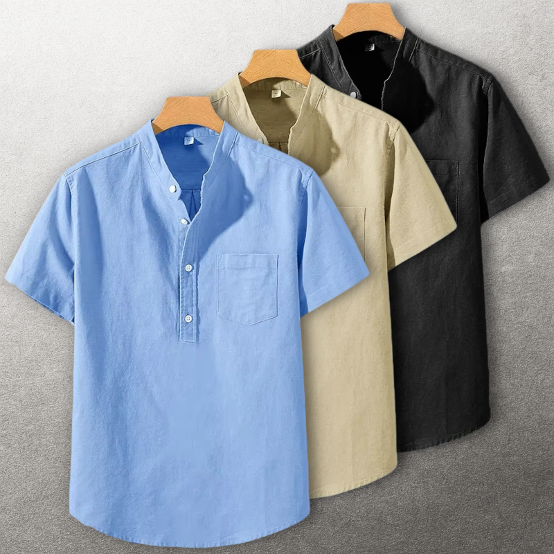 Sung | Short Sleeve Stand Collar Henley Shirt