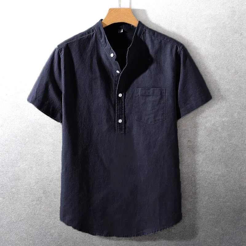 Sung | Short Sleeve Stand Collar Henley Shirt