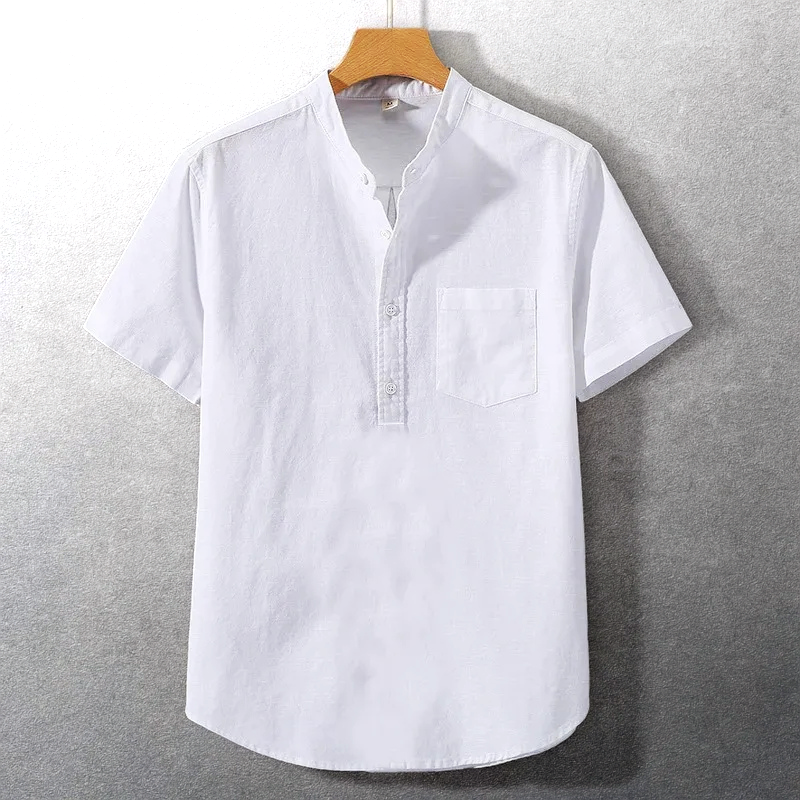 Sung | Short Sleeve Stand Collar Henley Shirt