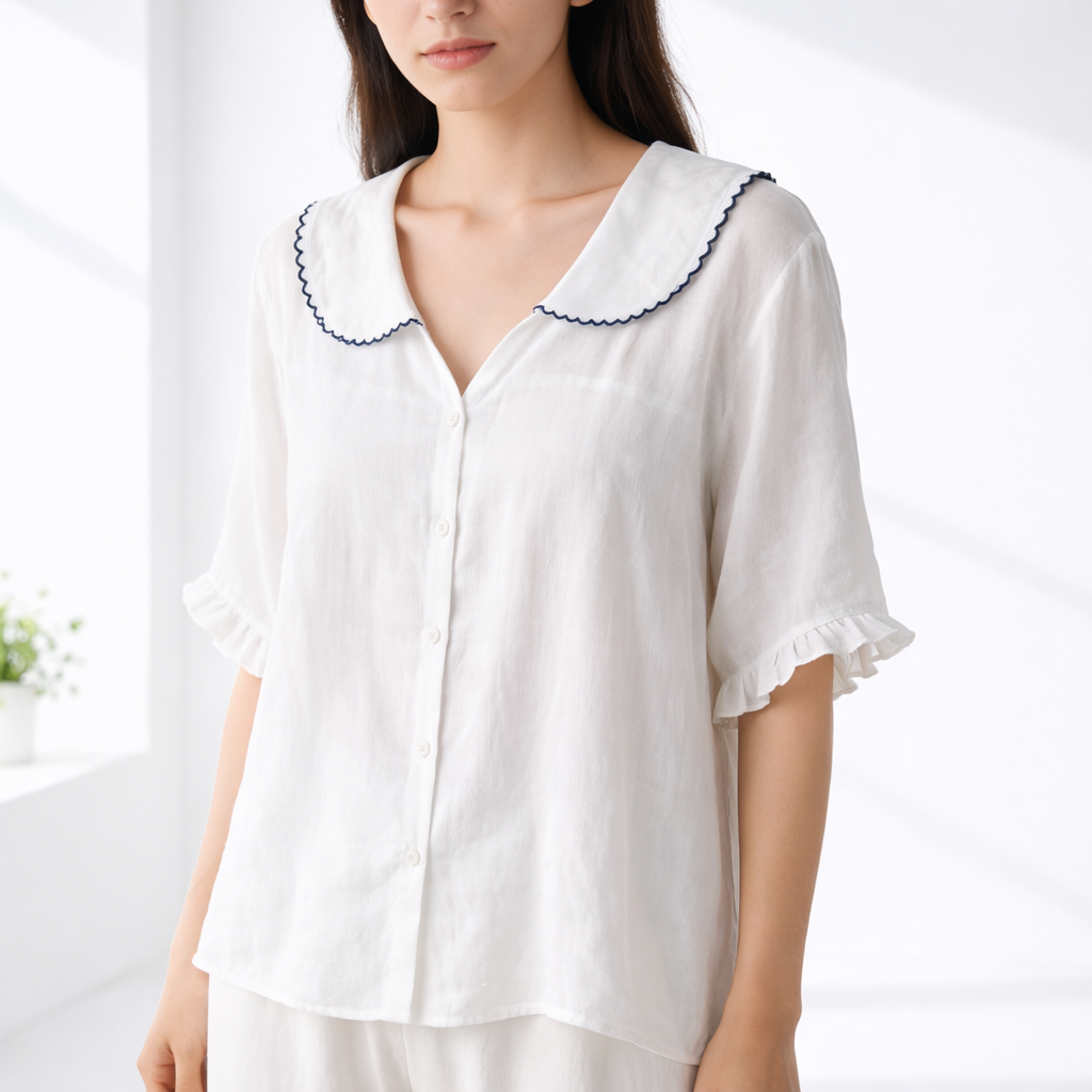 Meygan | Peter Pan Collar Button Front Blouse
