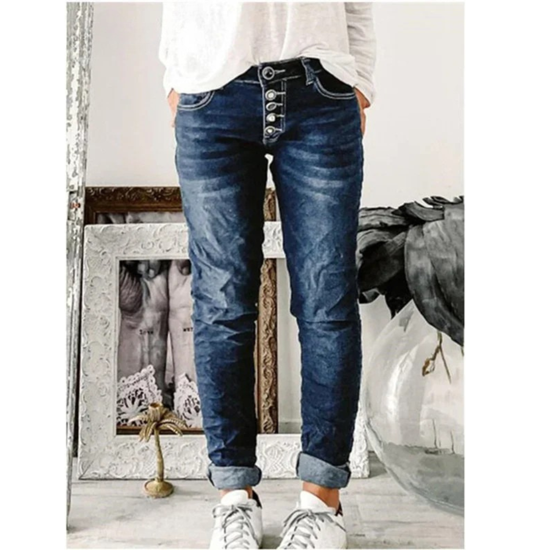 Ella | Button Front Dark Wash Skinny Jeans