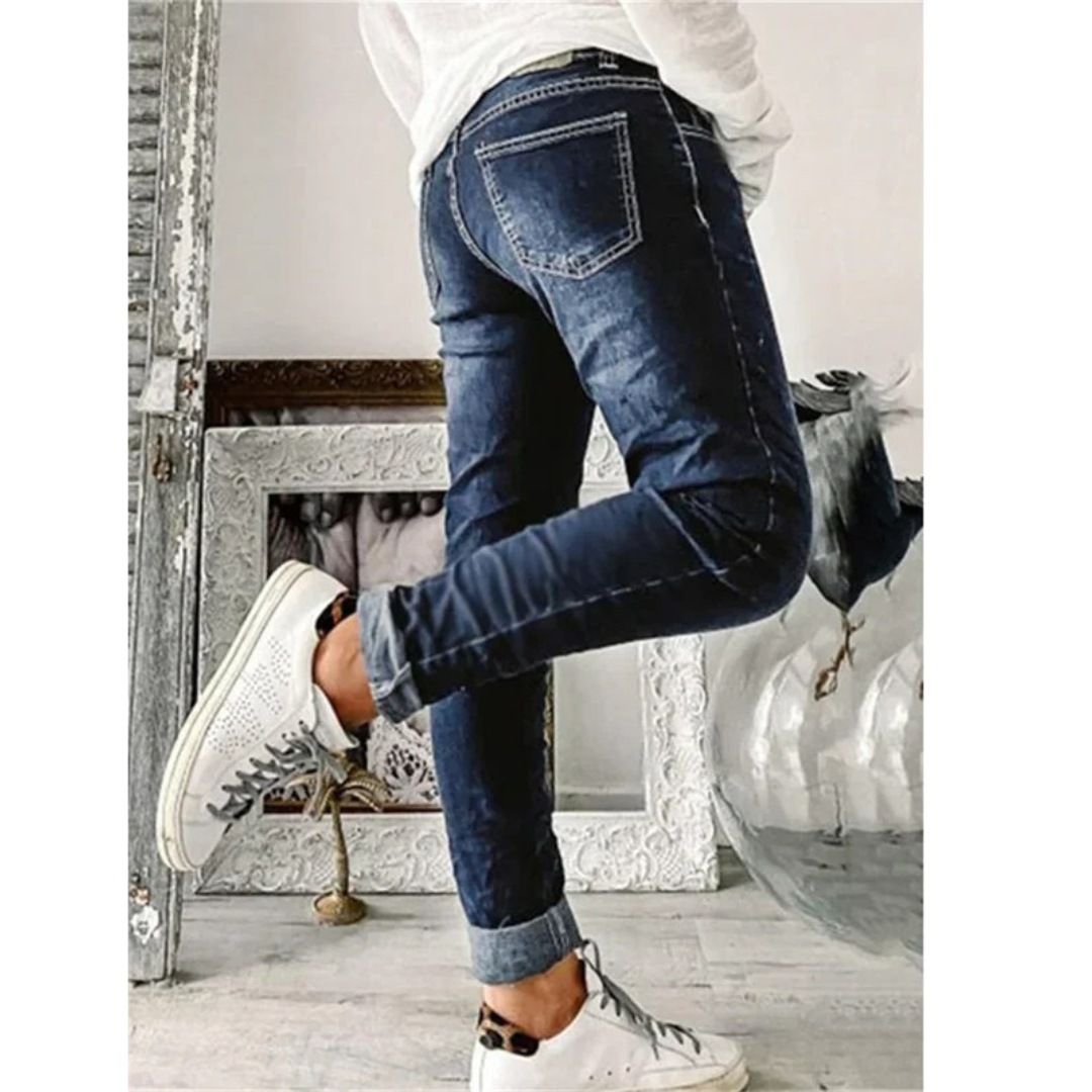 Ella | Button Front Dark Wash Skinny Jeans