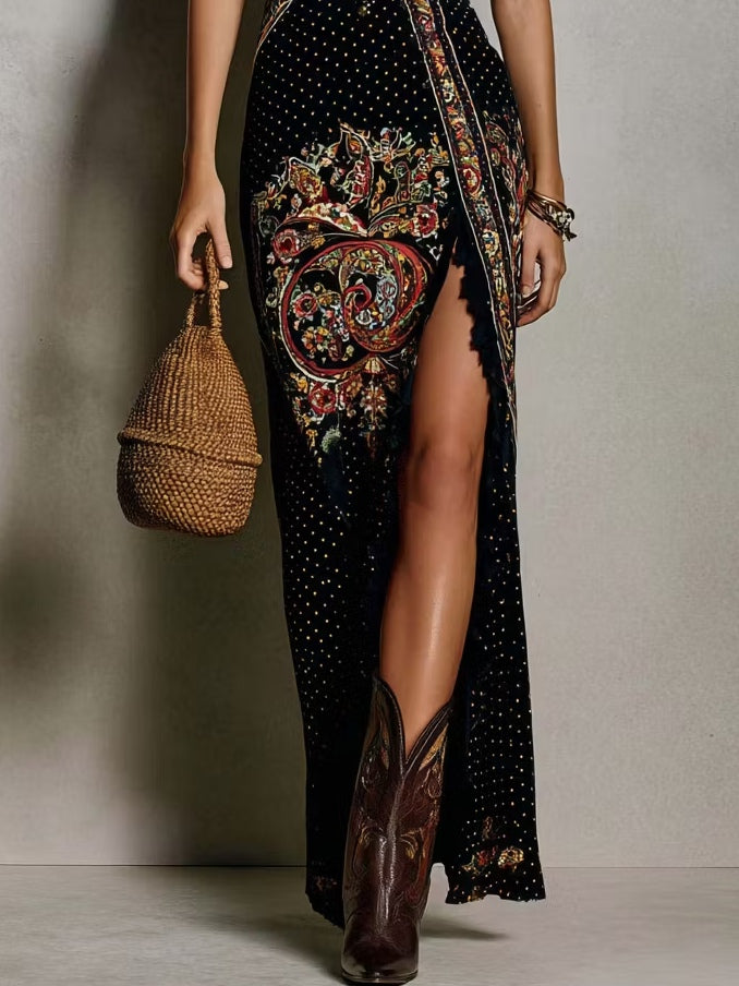 Cevina | Maxi Dress Black Sleeveless Paisley Print