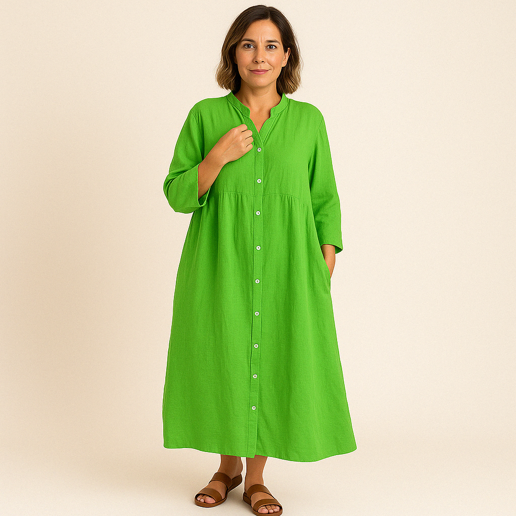Johana | Button Front Collared Midi Shirt Dress