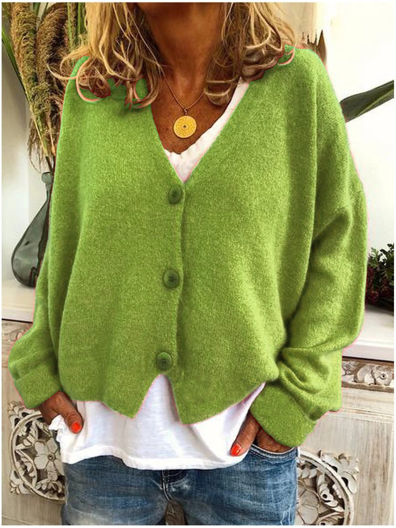 Monique | Button-Front V-Neck Relaxed Knit Cardigan