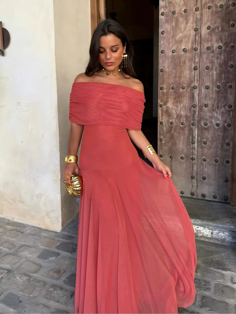 Dainia | Off Shoulder Sheer Hem Maxi Dress