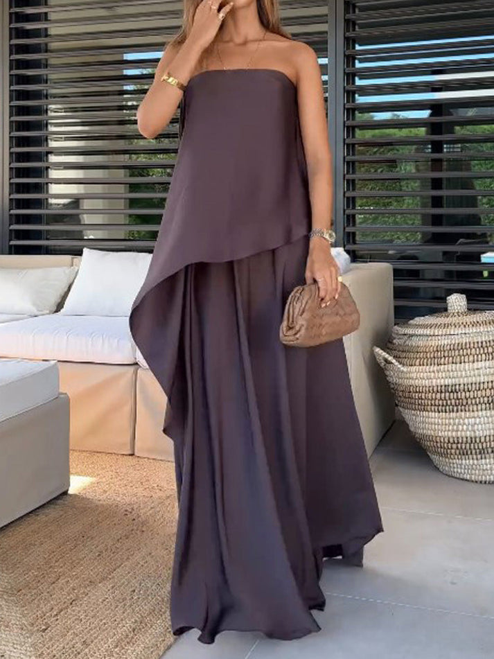 Kerstin | Strapless Asymmetrical Wide Leg Jumpsuit