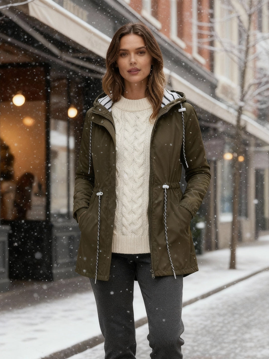 Philomena | Coat with Hood and Striped Lining