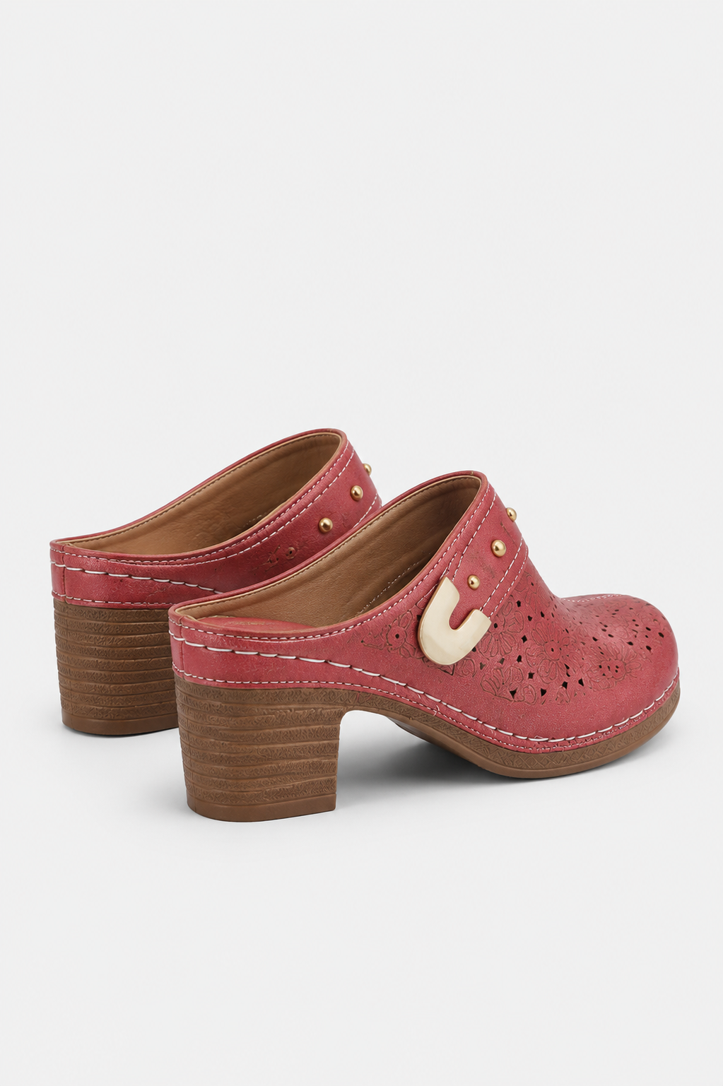 Belinda | Heeled Slip-On Clogs With Floral Cutouts