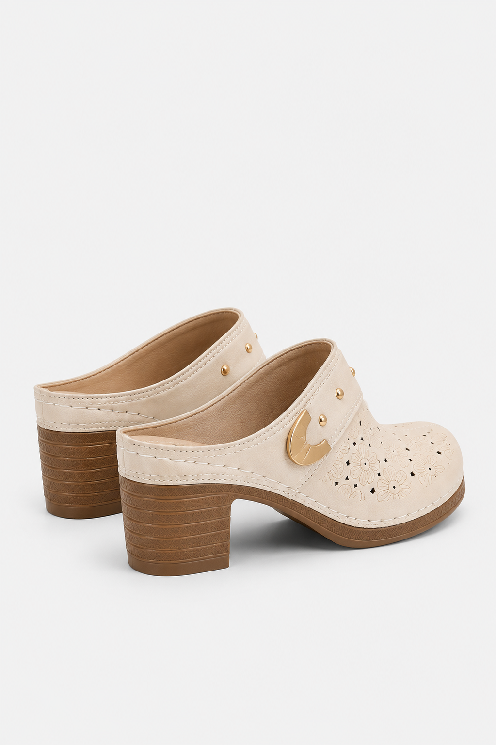 Belinda | Heeled Slip-On Clogs With Floral Cutouts