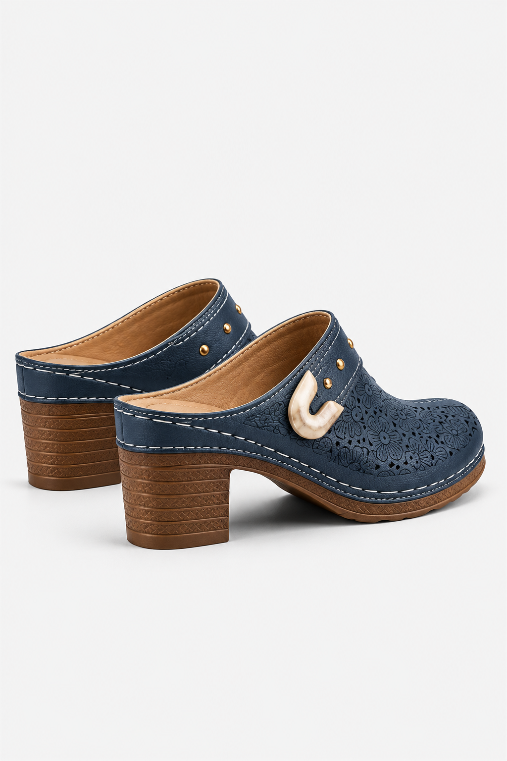 Belinda | Heeled Slip-On Clogs With Floral Cutouts