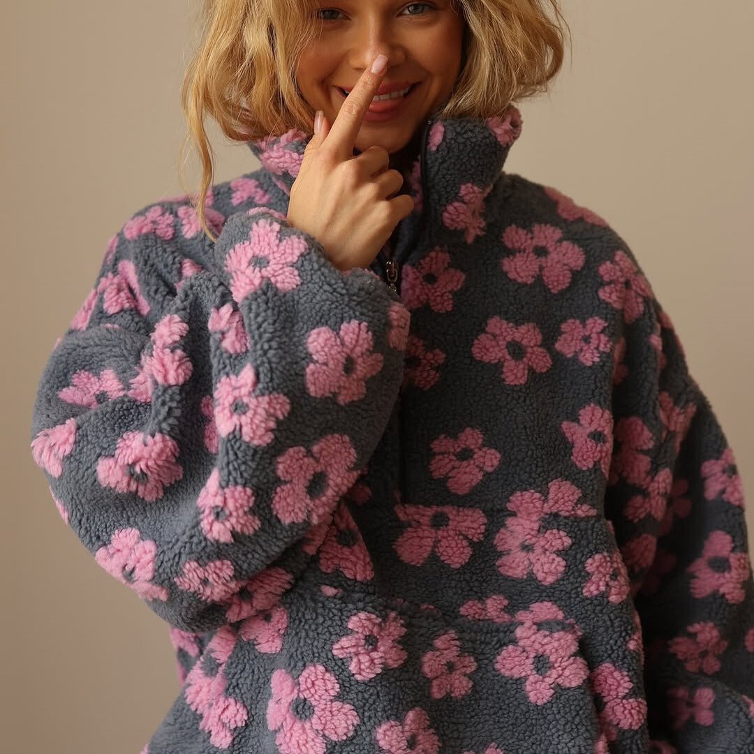 Elisabete | Pullover With Floral Pattern and Half Zipper
