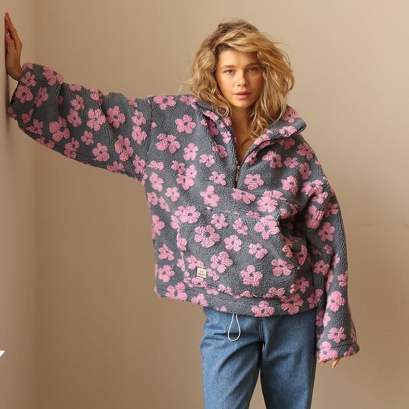 Elisabete | Pullover With Floral Pattern and Half Zipper