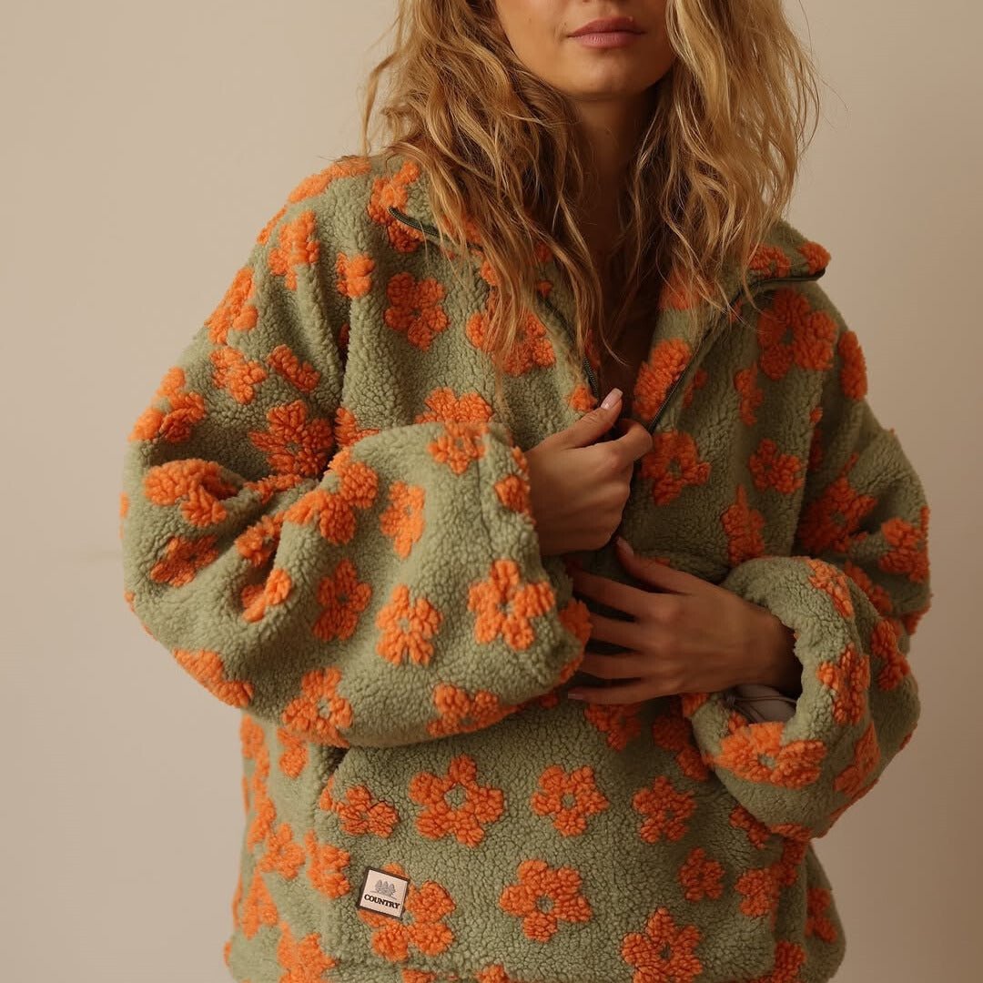 Elisabete | Pullover With Floral Pattern and Half Zipper