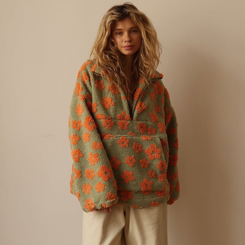 Elisabete | Pullover With Floral Pattern and Half Zipper