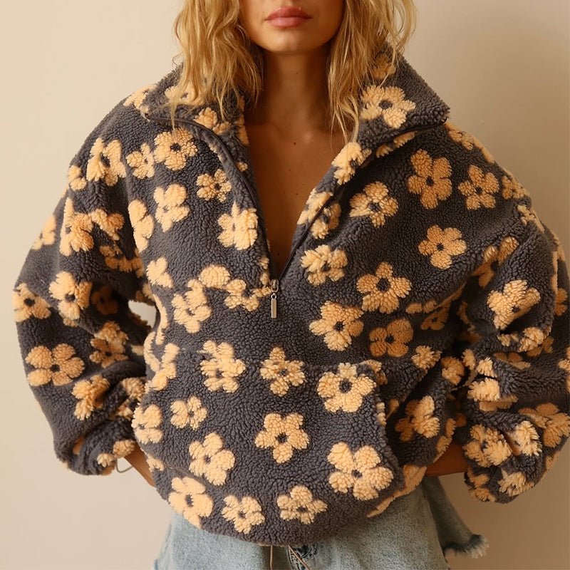 Elisabete | Pullover With Floral Pattern and Half Zipper