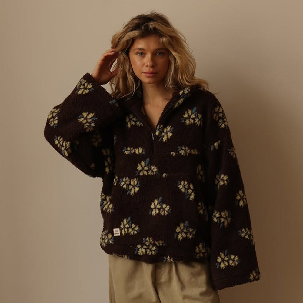Elisabete | Pullover With Floral Pattern and Half Zipper