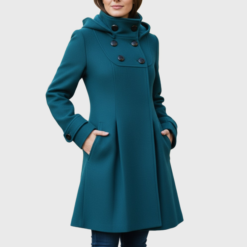 Mariel | Hooded Double-Breasted A-Line Coat With Pockets