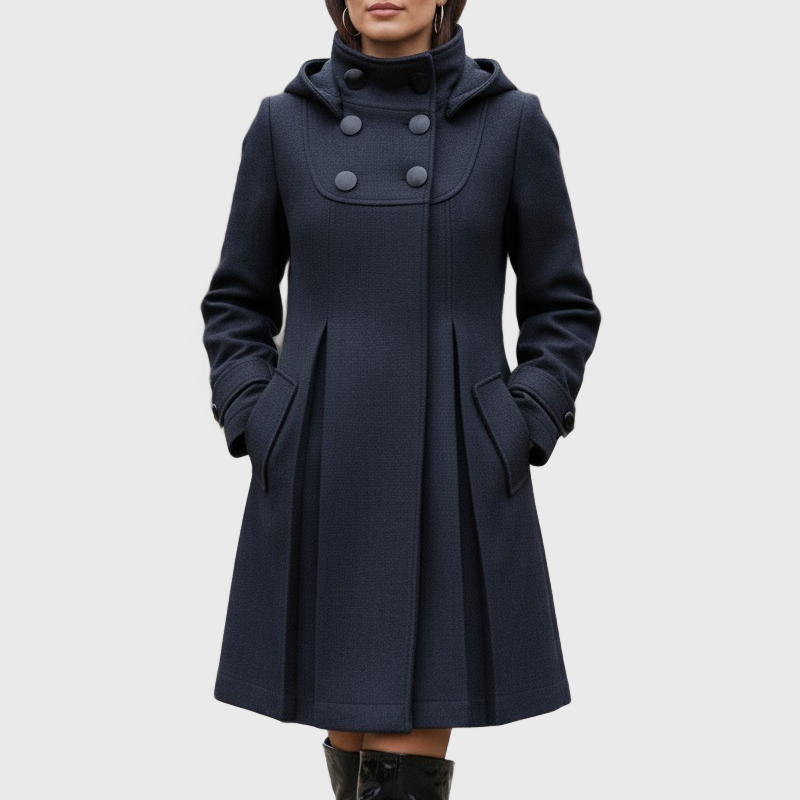 Mariel | Hooded Double-Breasted A-Line Coat With Pockets
