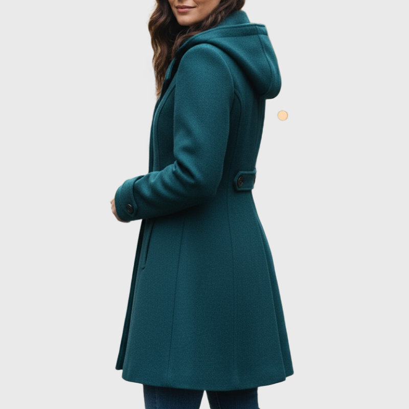Mariel | Hooded Double-Breasted A-Line Coat With Pockets