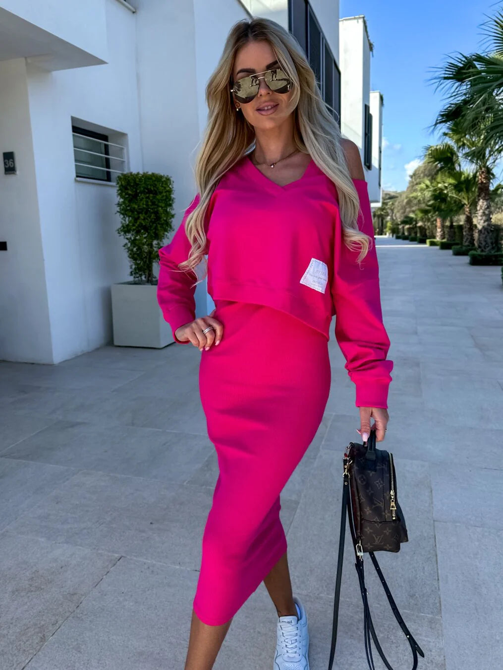 Latasha | Long Sleeve V-Neck Midi Dress Set