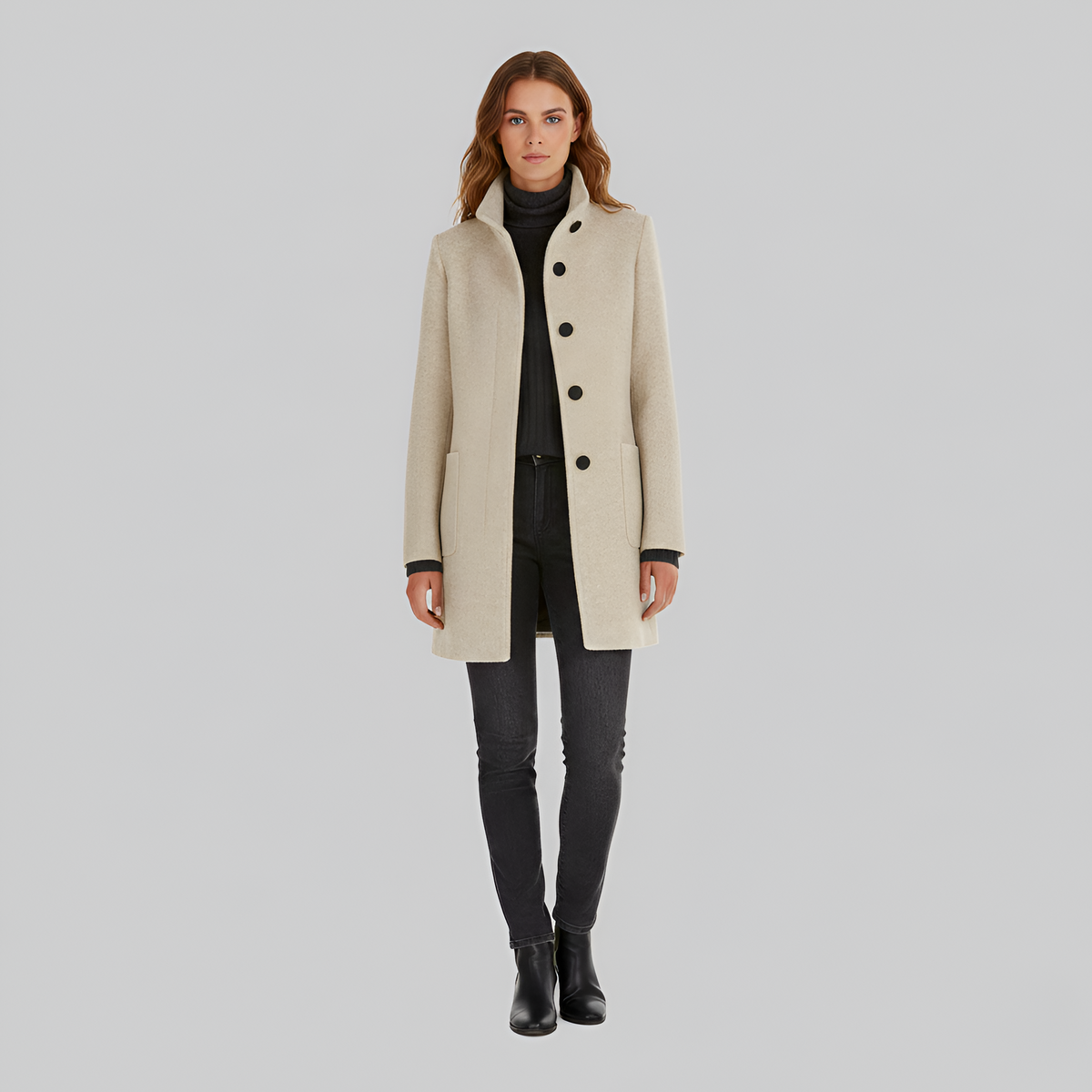 Elivisine | Structured Wool Coat with High Collar
