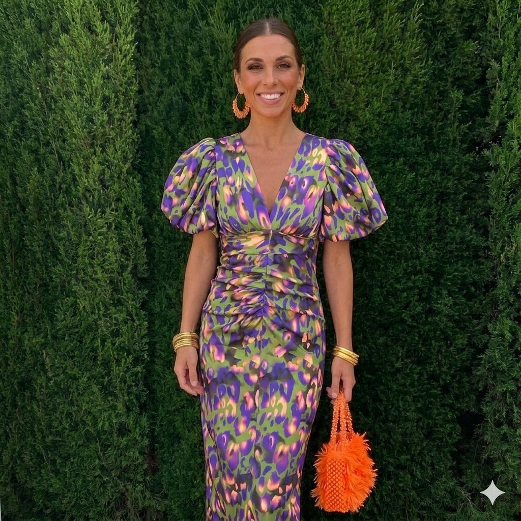 Nutta | Printed Midi Dress with Puff Sleeves