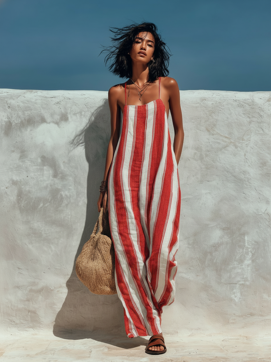 Lyliana - Striped Wide Leg Sleeveless Jumpsuit