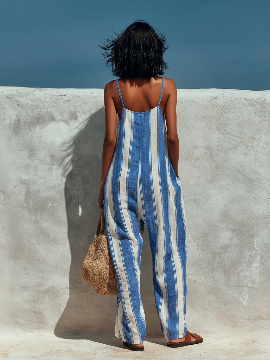 Lyliana - Striped Wide Leg Sleeveless Jumpsuit
