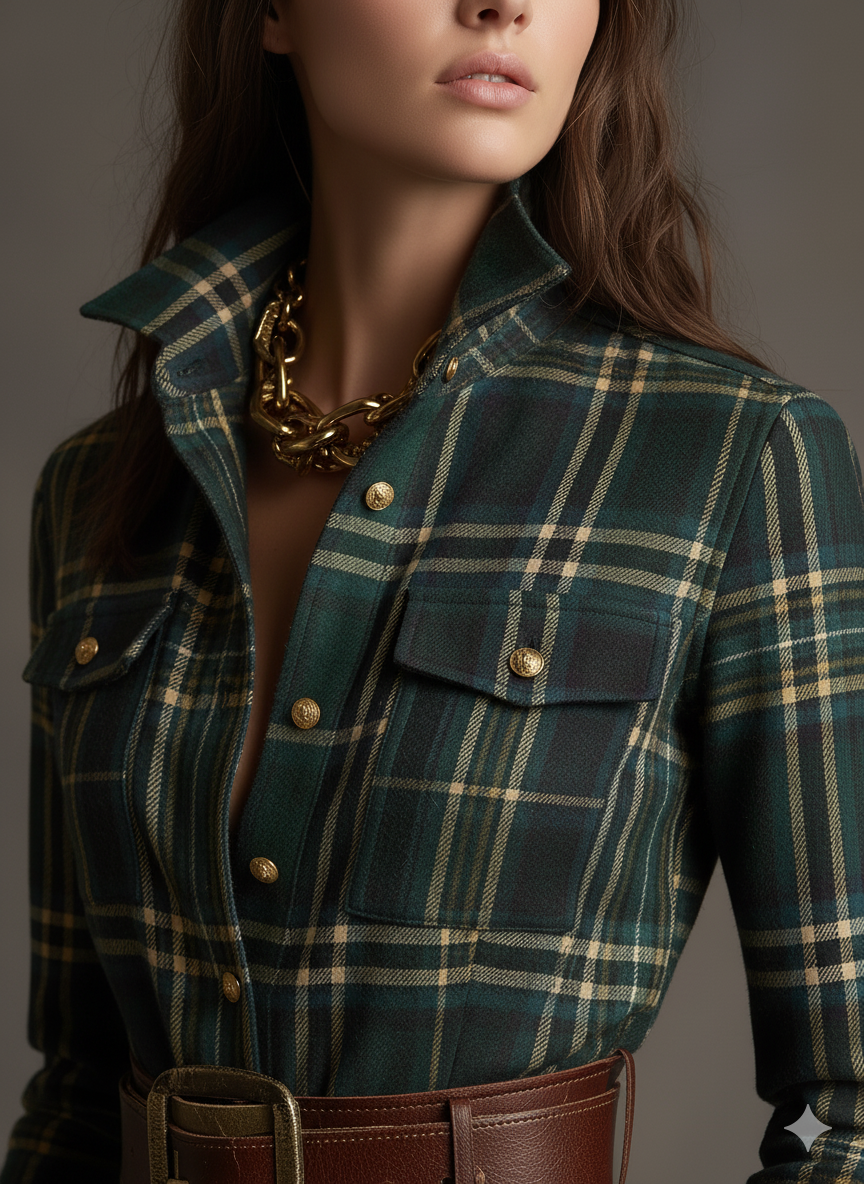 Hadasa | Plaid Collared Long Sleeve Maxi Dress