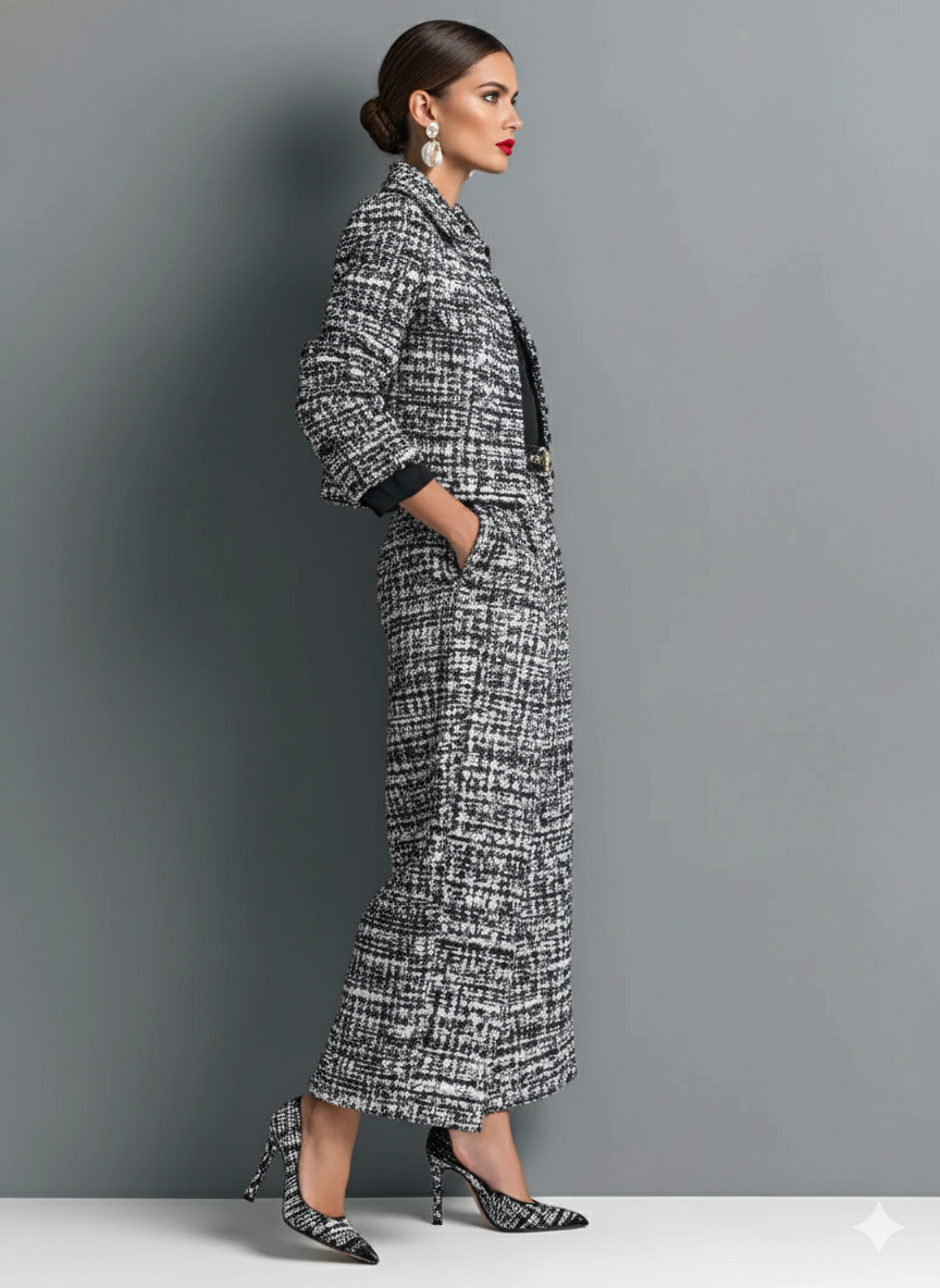 Aderet | Tweed Cropped Jacket Wide Leg Set