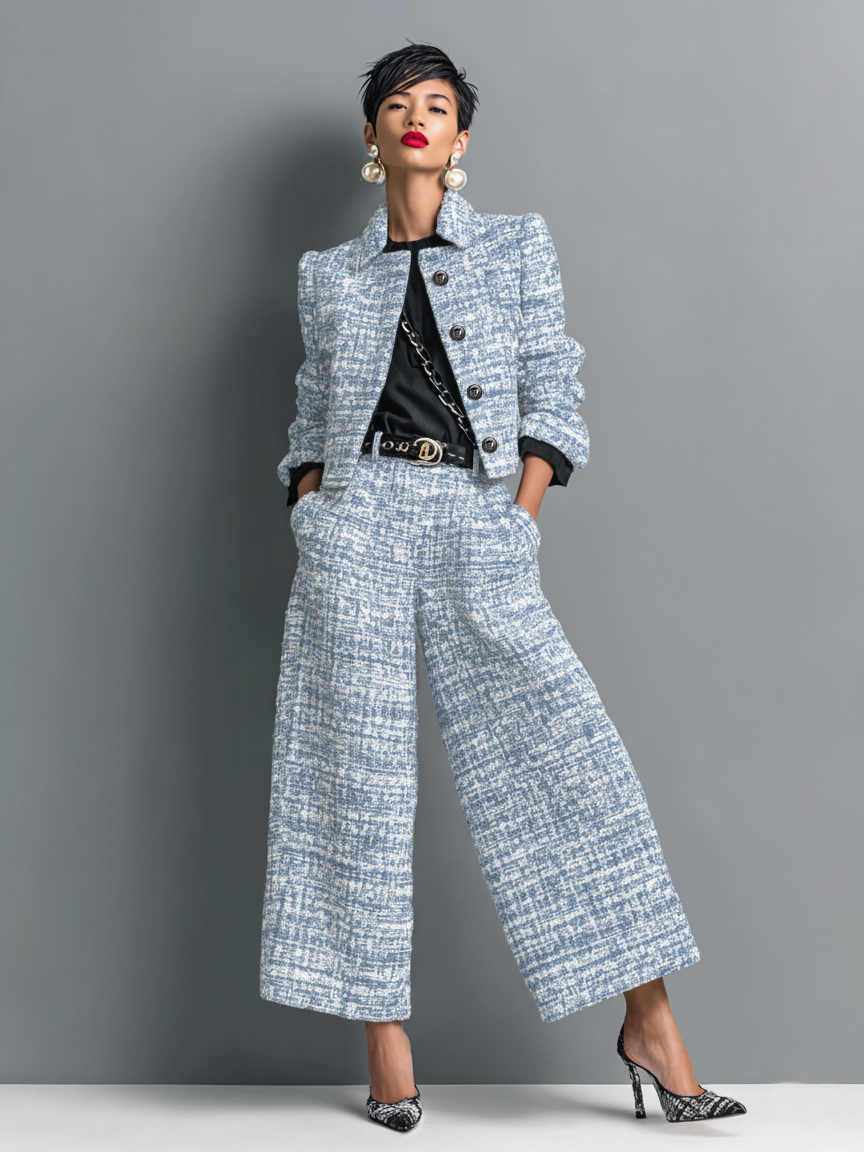 Aderet | Tweed Cropped Jacket Wide Leg Set