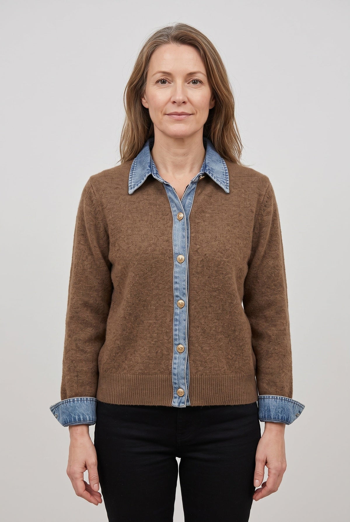 Renee | Cardigan With Denim Style Collar and Cuffs