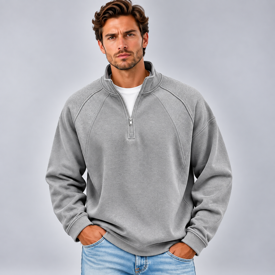 Stanislao | Sweatshirt With Quarter Zip and Ribbed Panels