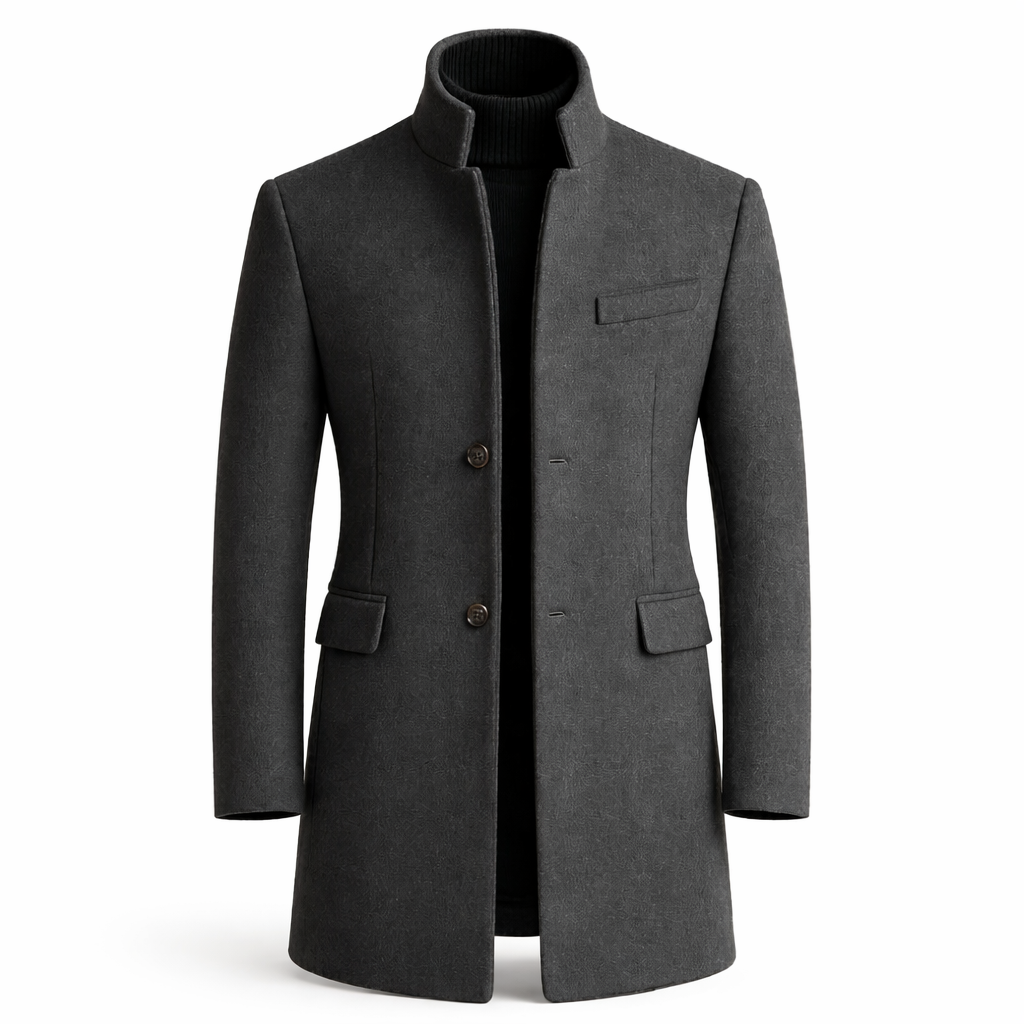 Wilburn | Coat with Stand Collar and Button Closure