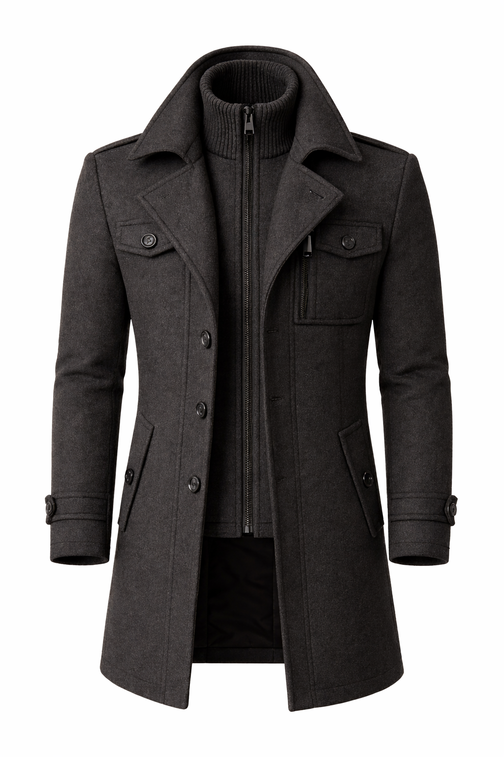Erasmo | Coat with Notched Lapels and Ribbed Collar