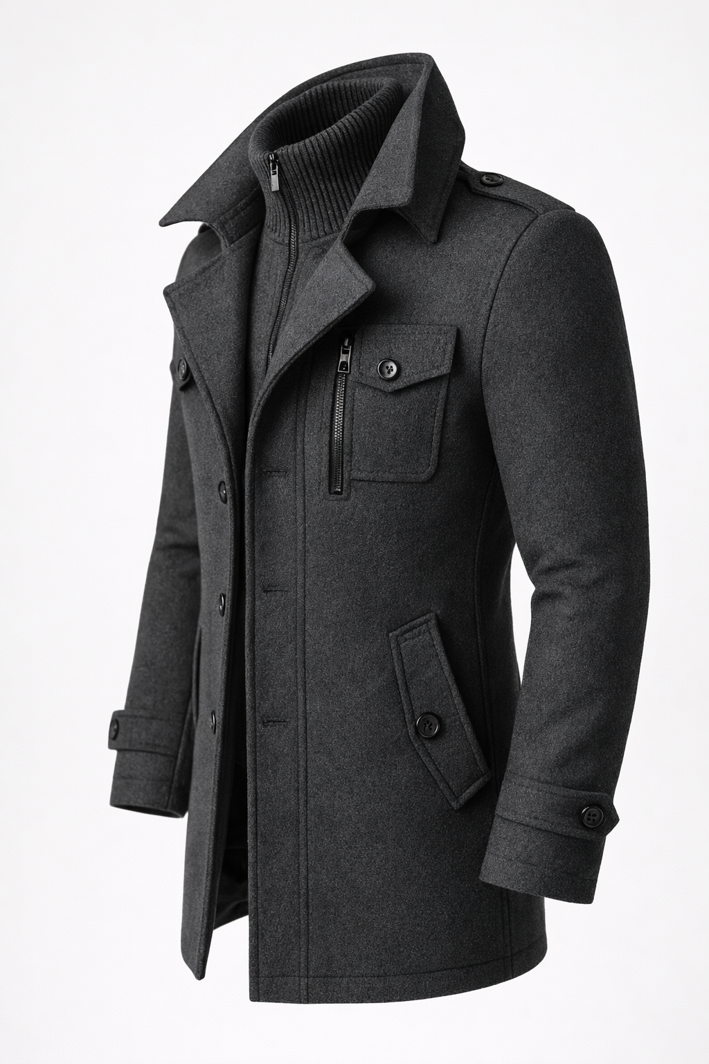 Erasmo | Coat with Notched Lapels and Ribbed Collar