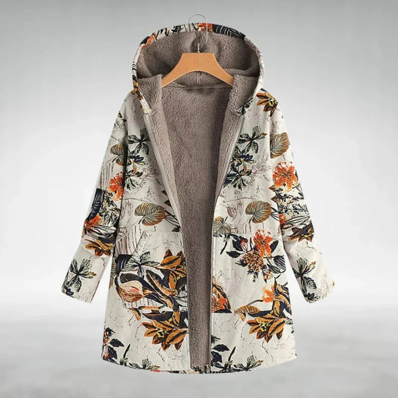 Panida | Floral Hooded Fleece-Lined Long Jacket