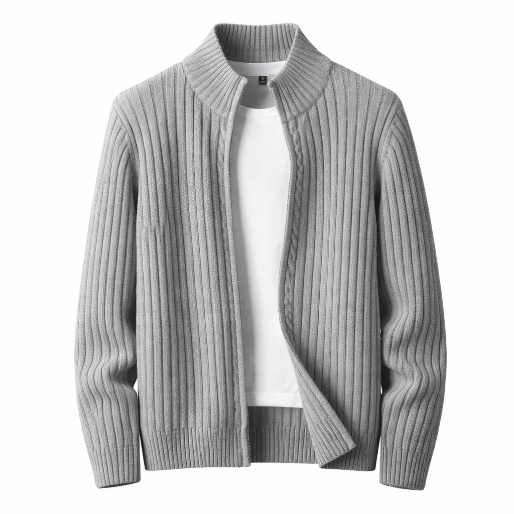 Danial | Cardigan with Ribbed Knit and Stand Collar