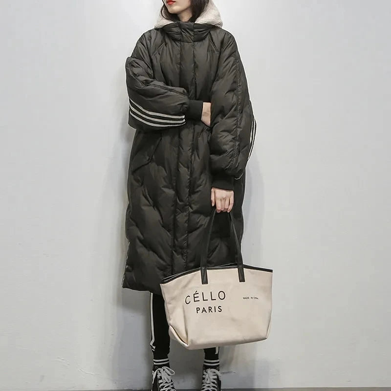 Lesley | Quilted Hooded Longline Coat with Ribbed Cuffs