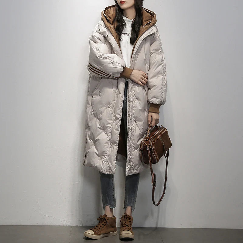 Lesley | Quilted Hooded Longline Coat with Ribbed Cuffs